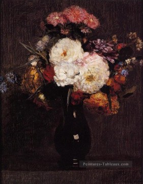  Latour Tableau - Dahlias Queens Daisies Roses et Bleuets peintre de fleurs Henri Fantin Latour